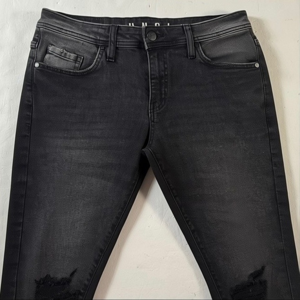 YoungLA Distressed Skinny Jeans Mens‎ 34x30 Black Ankle Zip Model 604